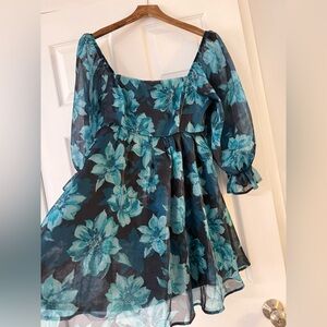 Thirty Thirty Teal Black Floral Dress Size L